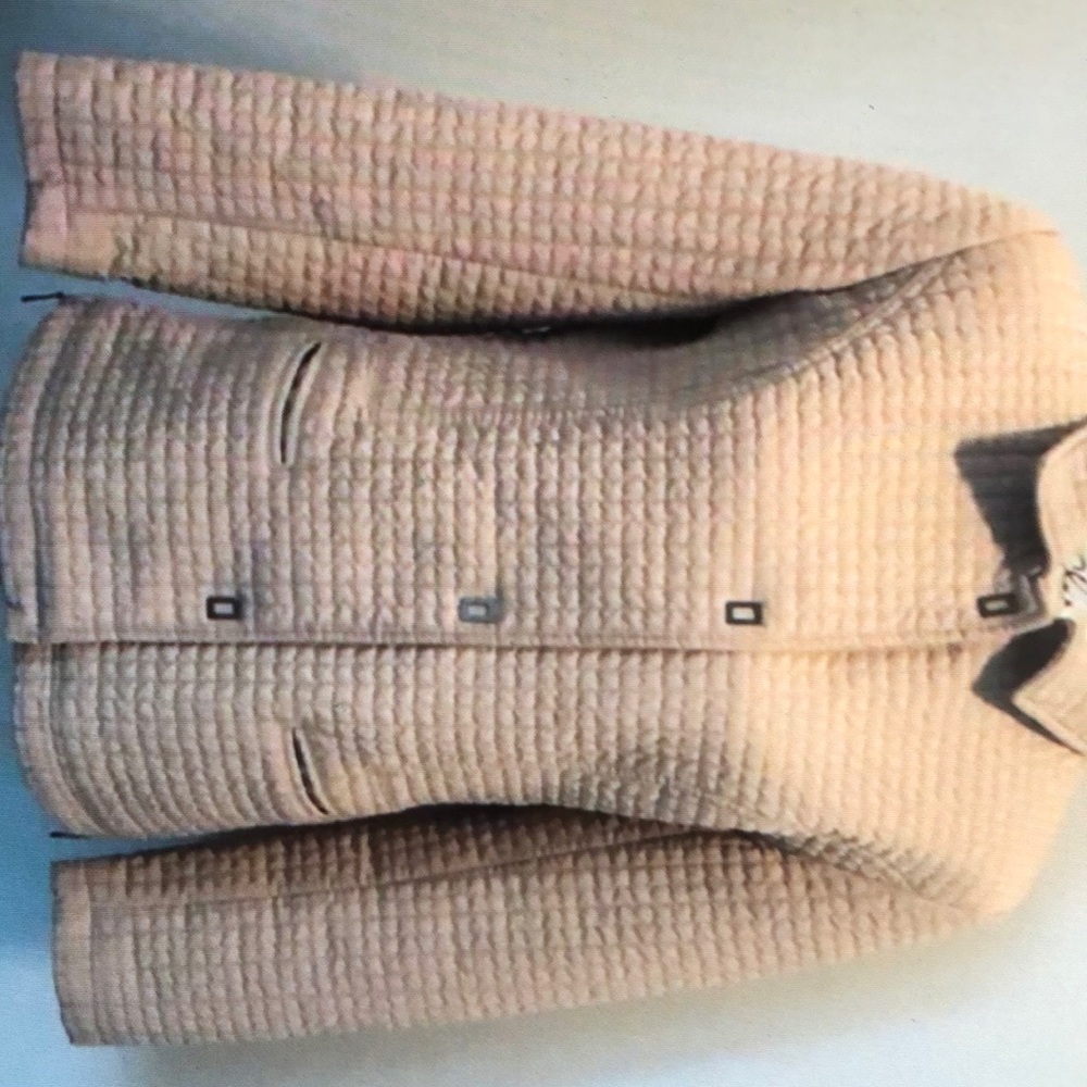 Tan quilted coat jacket snap front collar pockets missy large